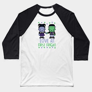 Kawaii Frankenstein's Monster and Bride of Frankenstein // Love at First Fright Baseball T-Shirt